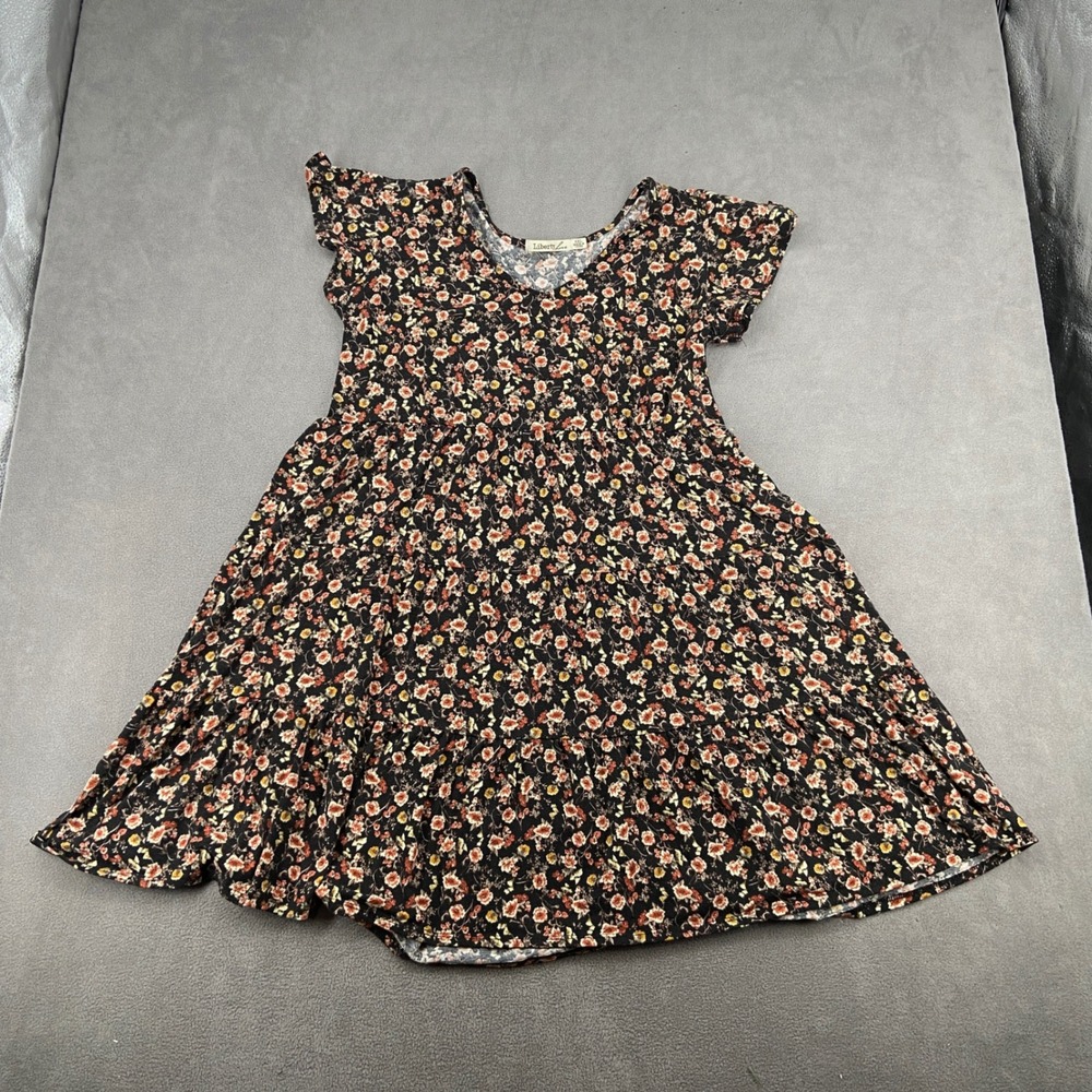 Liberty Love Womens 2XL Black Floral Tiered Babydoll Mini Dress V-Neck Boho 5057